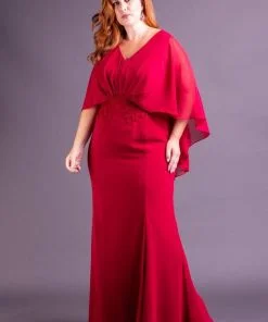 Vestido de Festa Plus Size Vermelho Marsala Longo Sereia