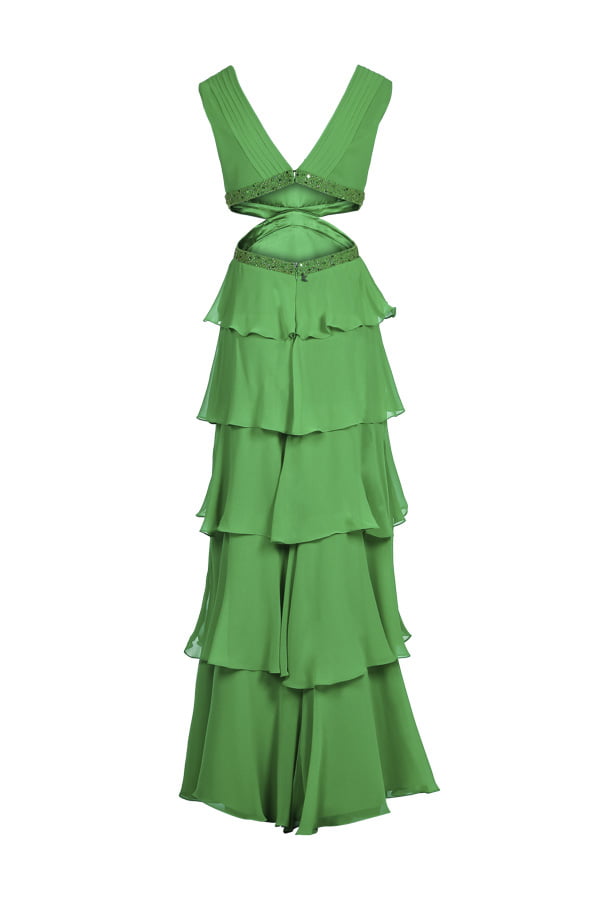 Vestido de festa longo para madrinha de casamento na cor verde oliva hits