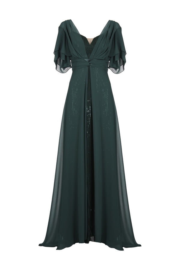 Vestido de festa longo na cor verde modelo athina onasis , perfeito para mãe da noiva ou mãe do noivo usarem nos casamentos