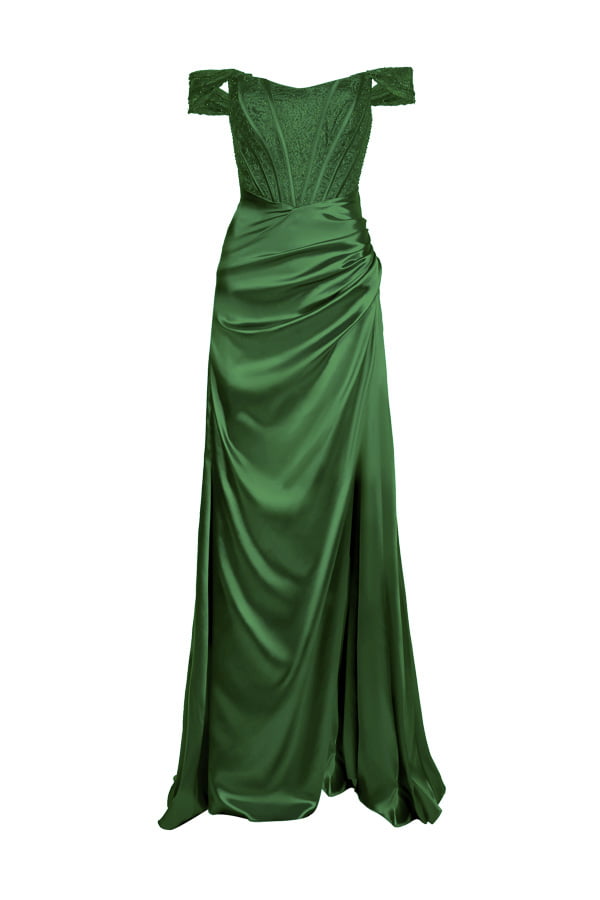Vestido de festa longo na cor verde esmeralda em cetim , perfeito para sua formatura ou arrasar como madrinha de casamento.