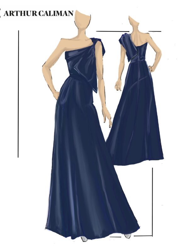 ilustração de um vestido azul de um omrbo só